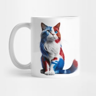 [AI Art] Red, blue and white fluffy Kitty Cat Mug